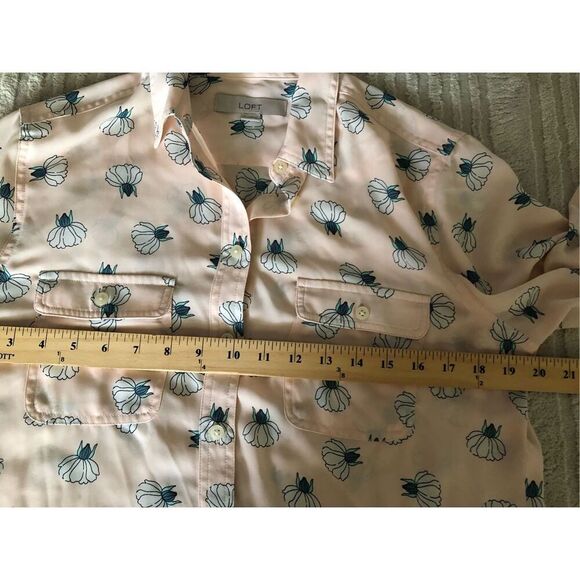 LOFT Pink Lotus Floral Print Button Front BlouseSZ 14 - Picture 8 of 11